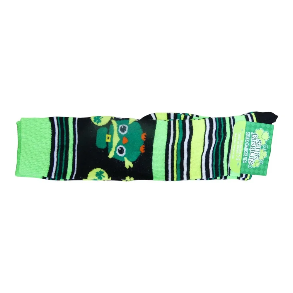 Saint Patrick's Crew Socks Women 5-9 Green NWT Leprechaun Owl Striped Holiday